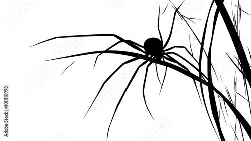 Harvestman gripping a plant stem, using its legs to hold on, vector illustration art
