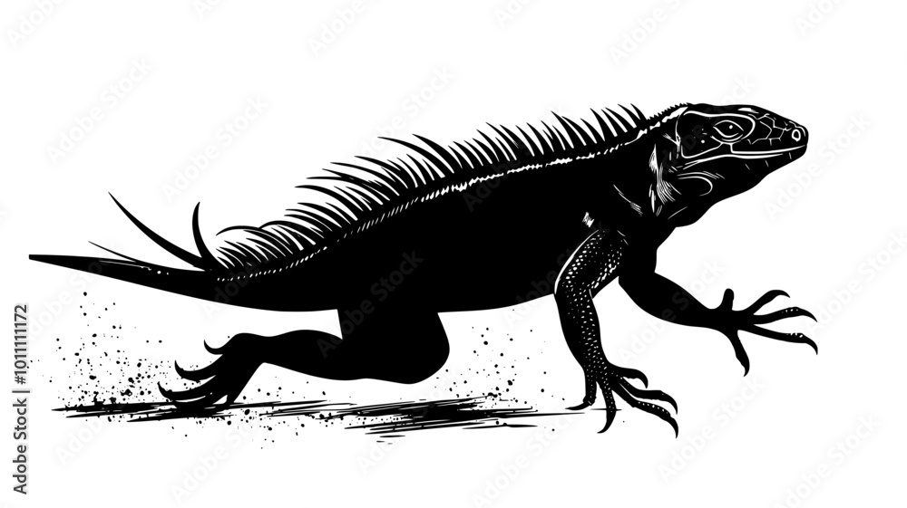 Iguana running bipedally across the ground on hind legs, vector illustration art Iguana running bipedally across the ground on hind legs, vector illustration art