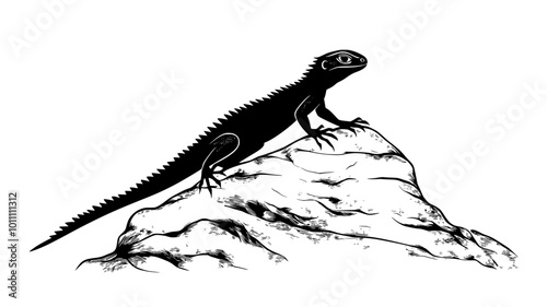 Lizard darting across rocky terrain, body moving swiftly, vector illustration art