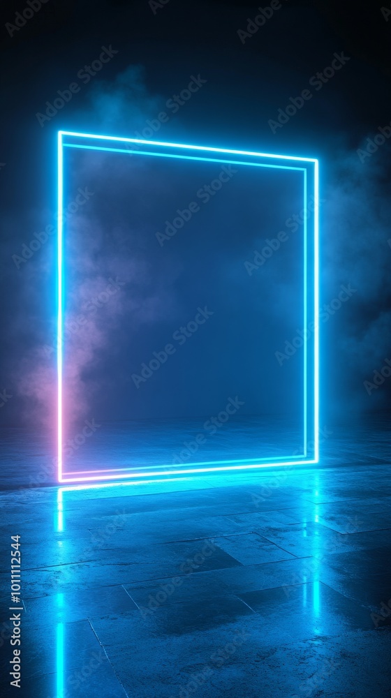 Blue and purple neon rectangle glowing on a dark background Blue and purple neon rectangle glowing on a dark background