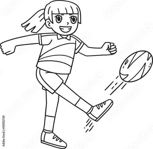 Rugby Female Player Kicking the Ball Isolated 