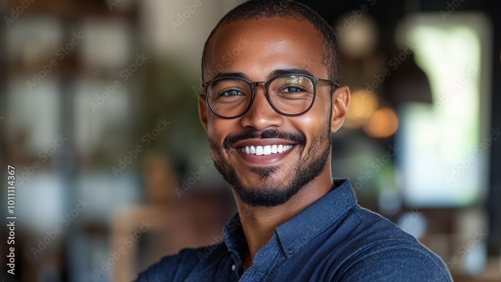Mixed Race Man Architect - man, glasses, smiling, indoors, professional, confident, casual, portrait, happy, beard, relaxation, office, workspace