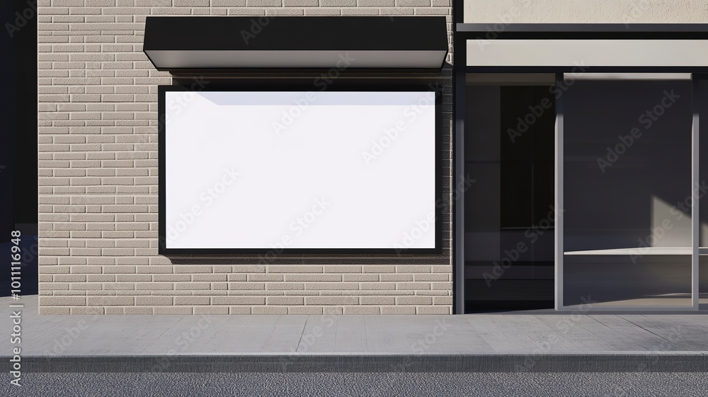 A blank storefront or shop sign in a busy commercial area for business branding. A blank storefront or shop sign in a busy commercial area for business branding.