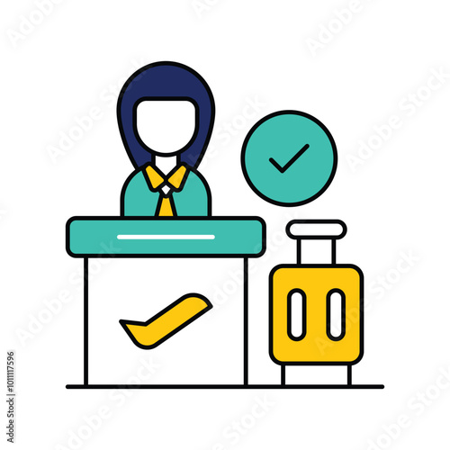 Airport Check In Counter color line icon with white background vector stock illustration