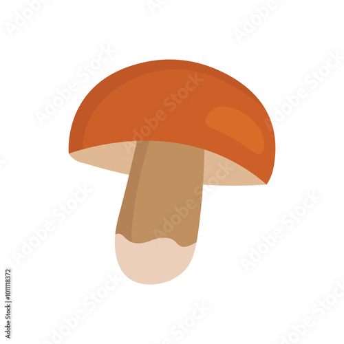 Simple harvest mushroom illustration brown color. Isolated edible mushroom on white background.