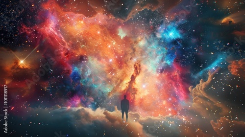Amazing nebula with stars and people in the center