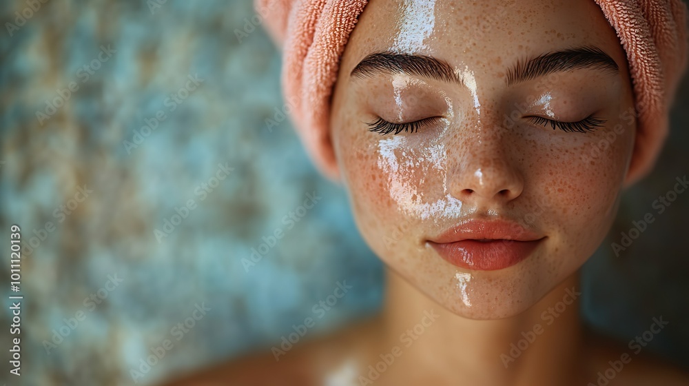 a serene woman with towel wrapped around her head eyes closed symbolizes relaxation ,rejuvenation in spa therapy