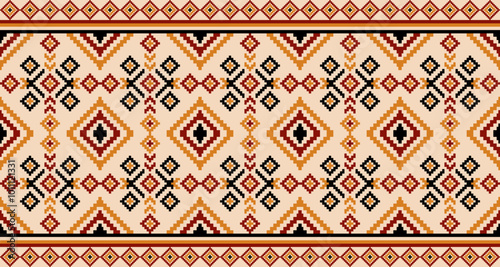 Pixel Art Pattern Seamless Geometric Ethnic Fabric Rug Design (Pixel perfect)