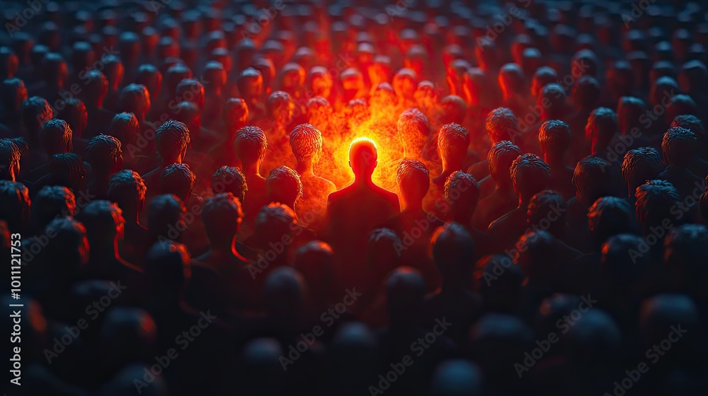 Obraz premium a standout individual illuminated among crowd symbolizing self promotion ,personal branding