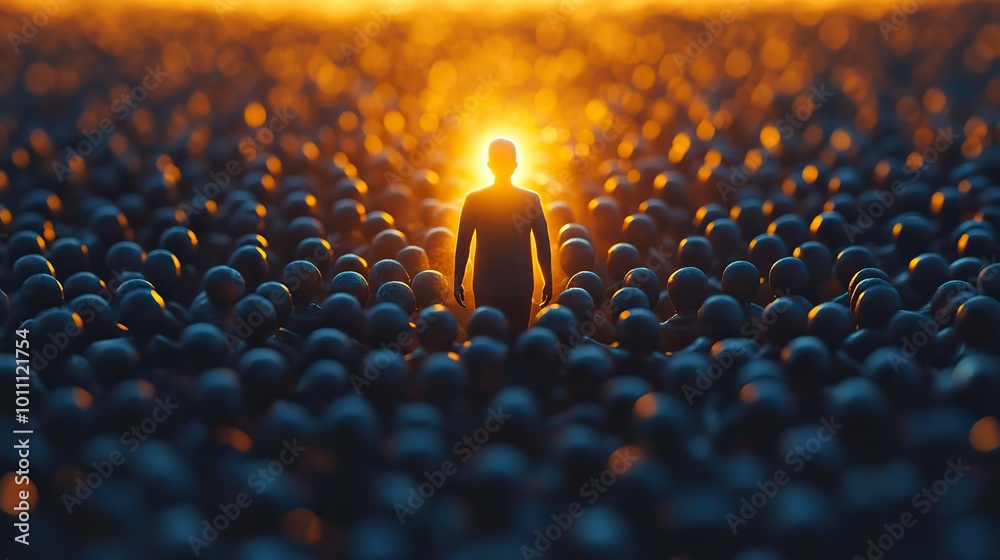 Obraz premium a standout individual illuminated among crowd symbolizing self promotion ,personal branding