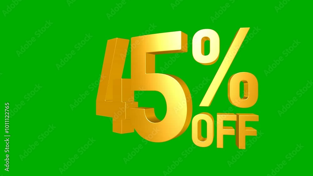 Golden 45 percent Sale Discount 3D rendering Green screen for promotion Golden 45 percent Sale Discount 3D rendering Green screen for promotion