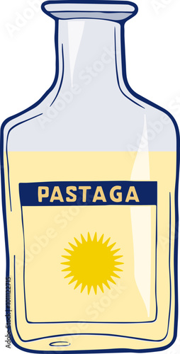 a glass bottle with pastis - a traditional French drink