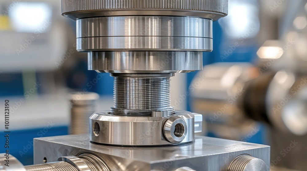 Close-up of a precision mechanical component in a modern manufacturing environment, highlighting its intricate design and functionality.