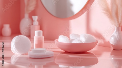 Pink Bathroom Vanity with Cotton Rounds