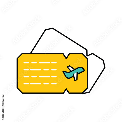 Flight Ticket color line icon with white background vector stock illustration