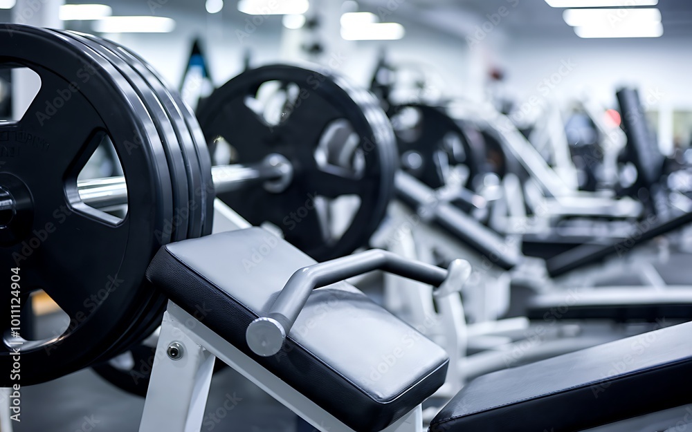 Fototapeta premium Close-up of weightlifting equipment in a modern gym.