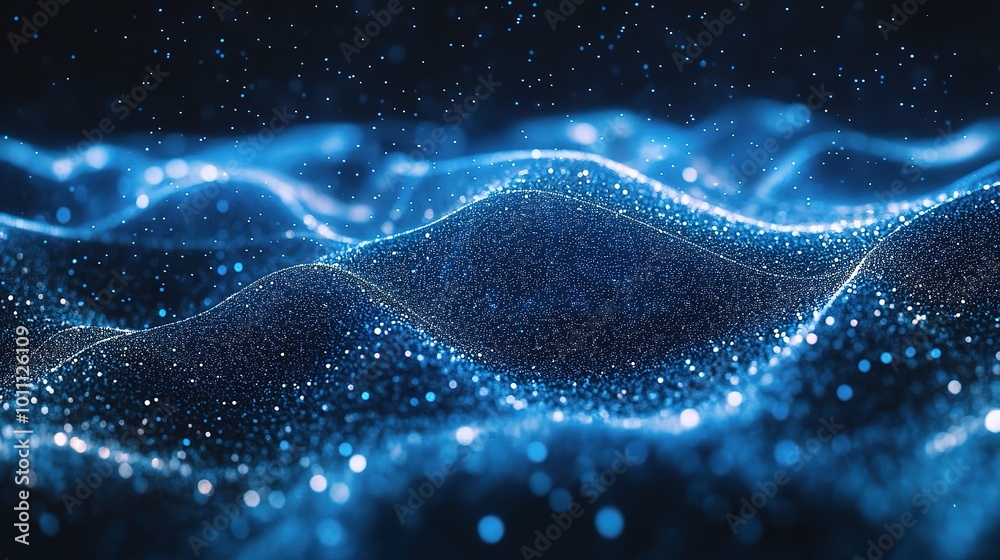 Abstract Blue Waves with Sparkling Particles Abstract Blue Waves with Sparkling Particles