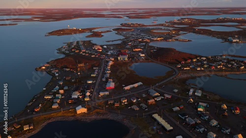 Aerial Shot Of Tuktoyaktuk Hamlet In Northwest Territories, Canada photo