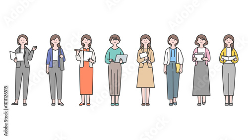 女性の全身アバターイラスト素材セット・ビジネスシーン