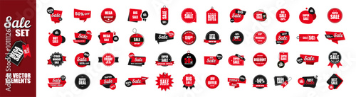 Set of Sale badges. Template banner shopping badges. Simple flat style vintage labels, stickers with sale discount text