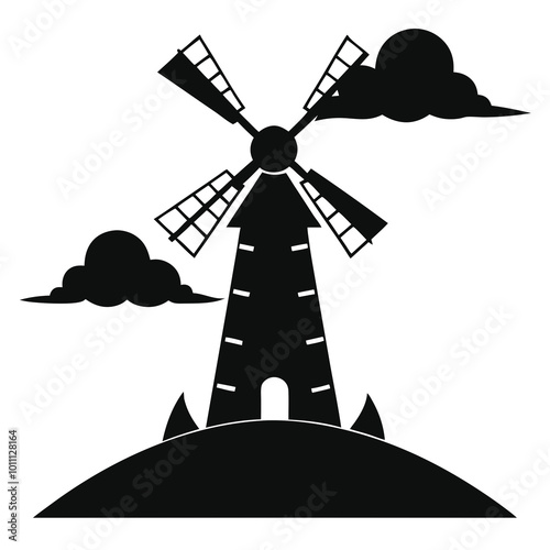 windmill silhouette vector illustration