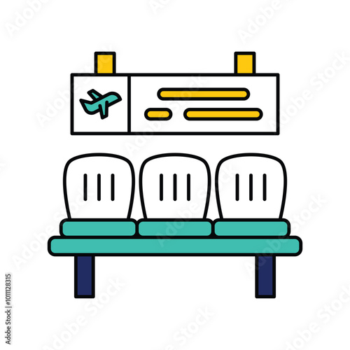 Waiting Seats color line icon with white background vector stock illustration