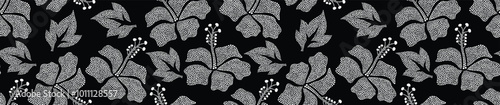 Hibiscus flower Hawaiian tropical seamless pattern with dotted flat style.