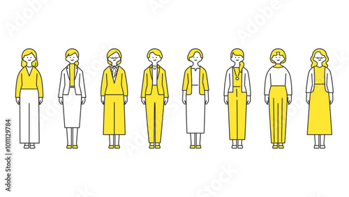 シニア女性の全身アバターイラスト素材セット
