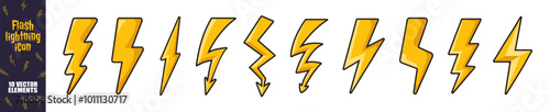 Set lightning bolt set on transparent background. Thunderbolt flat style. Electric power symbol. Power energy sign