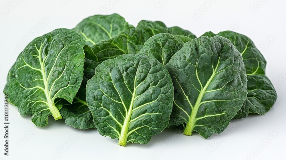 Fresh Vibrant Collard Greens on a Clean White Background Fresh Vibrant Collard Greens on a Clean White Background