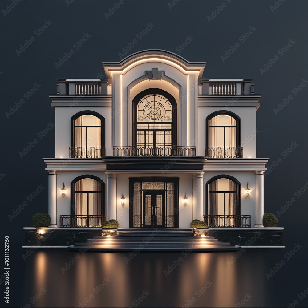 Fototapeta premium 3D Luxury Home Icon: High End Residential Property Illustration Logo