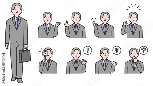 スーツ姿の年配男性 上半身・表情バリエーション