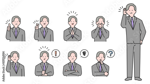 スーツ姿の年配男性 上半身・表情バリエーション