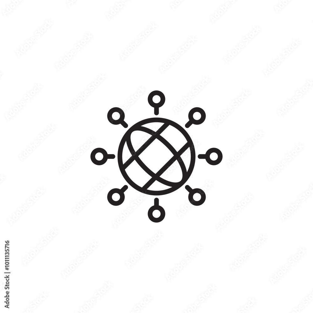 World network, global connections icon. Globe and nodes icon, outline style. Global network icon, connected world. World network, global connections icon. Globe and nodes icon, outline style. Global network icon, connected world.