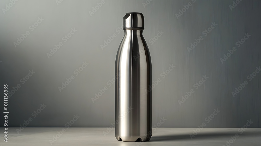 A modern stainless steel water bottle from an angled perspective signifies innovation and sustainable design A modern stainless steel water bottle from an angled perspective signifies innovation and sustainable design