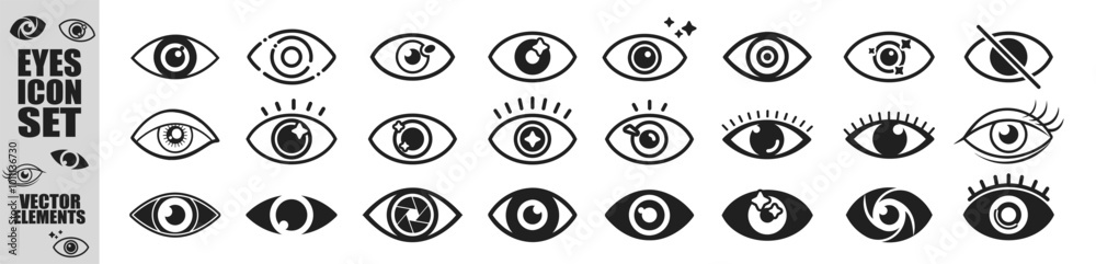Eye icon set. Eyesight symbol. Simple eye collection. Open eyes images. Eyes set vector design logo silhouette Eye icon set. Eyesight symbol. Simple eye collection. Open eyes images. Eyes set vector design logo silhouette