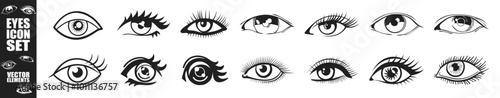 Eye icon set. Eyes related line icons. View and eye vector linear icon set. Open eyes images.