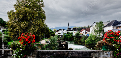 Discovering the village of Mauleon-Licharre crossed by its river Soule photo