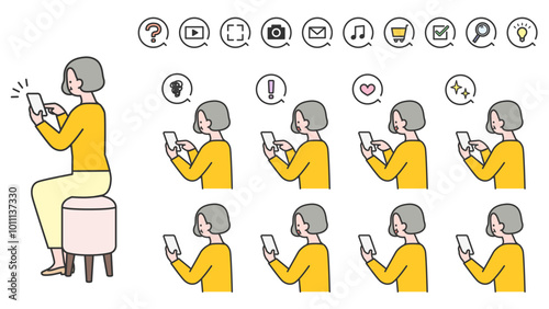 スマートフォンを操作する年配女性　バリエーション