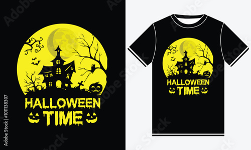 Halloween time horror vintage t-shirt design, scary print template vector graphics, high-quality typography illustration shirt design photo