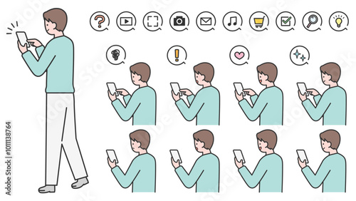 スマートフォンを操作する男性　バリエーション