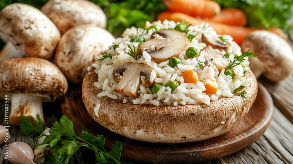 Delicious Stuffed Mushroom with Rice and Vegetables: A Gourmet Vegetarian Delight Delicious Stuffed Mushroom with Rice and Vegetables: A Gourmet Vegetarian Delight