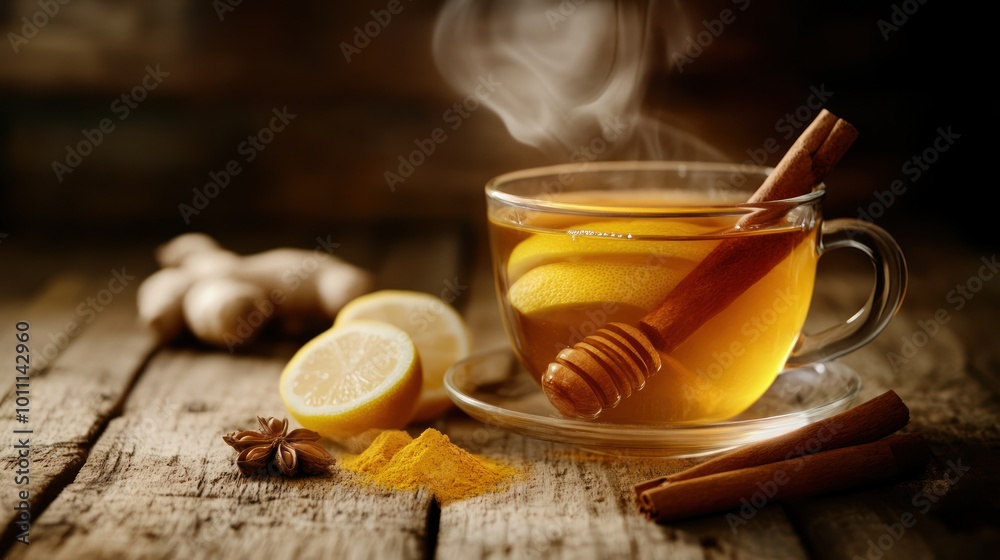 Warm Cup of Tea with Lemon and Cinnamon Warm Cup of Tea with Lemon and Cinnamon