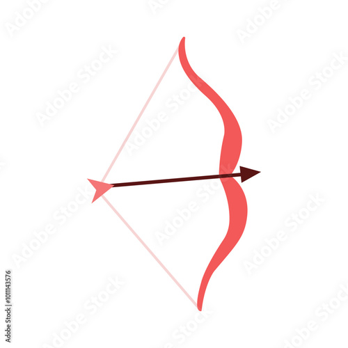 Red bow and arrow of cupid icon isolated on transparent and white background. Closeup element for valentine card design decoration. Vector illustration. Valentine's day. Amour.