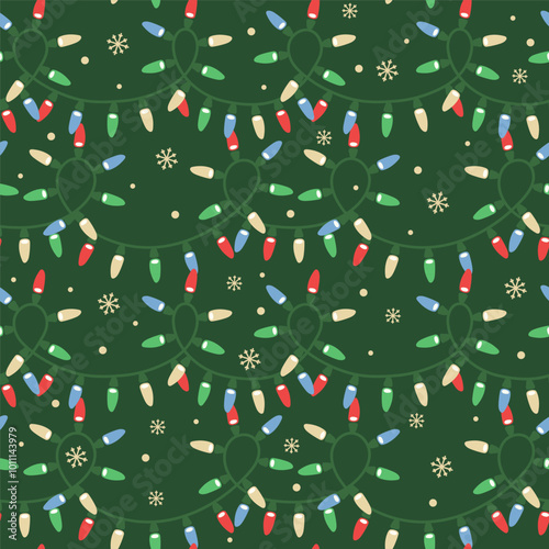Christmas, winter holidays seamless pattern with color garland