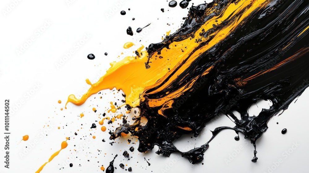 Abstract splash of black and yellow paint creating dynamic visual texture. Abstract splash of black and yellow paint creating dynamic visual texture.