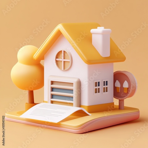 3D Property Document Icon: Real Estate Paperwork Illustration Logo