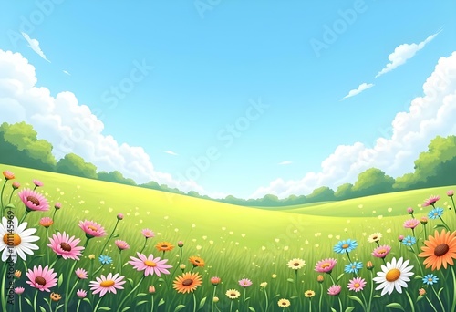 Summer Countryside Meadow Rural Field Colorful Flowers and Lush Grass Nature's Beauty