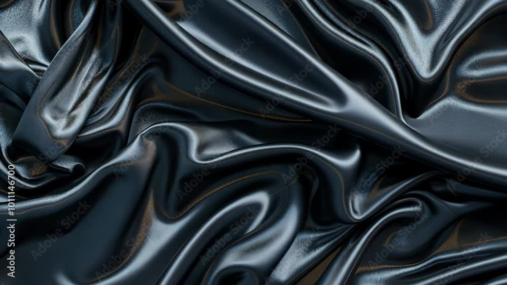 Dark blue satin fabric is draped in soft, flowing waves Dark blue satin fabric is draped in soft, flowing waves