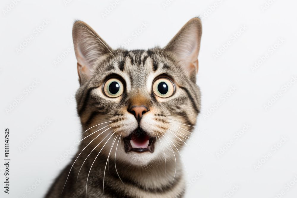 The cat looking at the camera with surprise, mouth open The cat looking at the camera with surprise, mouth open